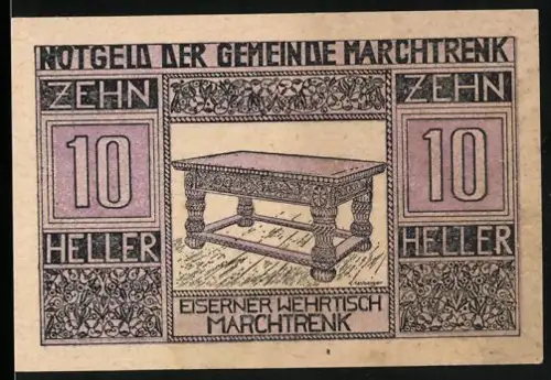 Notgeld Marchtrenk 1920, 10 Heller, Eiserner Wehrtisch