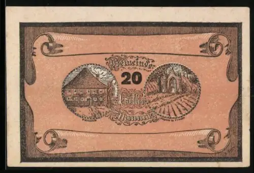 Notgeld Manning 1920, 20 Heller, Gebäude und Kapelle