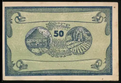 Notgeld Manning 1920, 50 Heller, Gebäude und Torbogenmotive