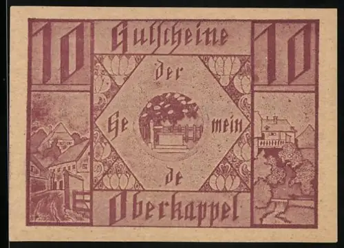 Notgeld Oberkappel 1920, 10 Heller, Strassenpartie mit Wohnhäusern