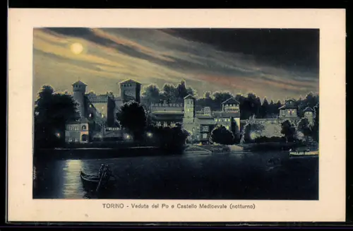 AK Torino, Veduta del Po e Castello Medioevale, notturno