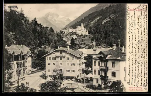 AK Sand in Taufers, Vista sul castello e albergo tra le montagne alpine