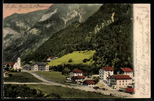 AK Franzensfeste /Tirol, Vista del villaggio con montagne sullo sfondo