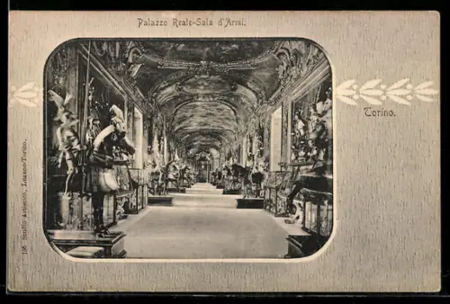 AK Torino, Palazzo Reale-Sala d`Armi, sontuosa galleria con armature storiche e soffitti decorati