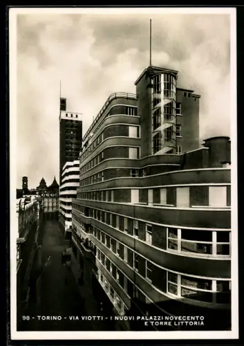 AK Torino, Via Viotti, I nuovi palazzi Novecento e Torre Littoria
