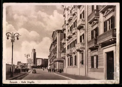 AK Taranto, Viale Virgilio con edifici storici e lampioni decorativi