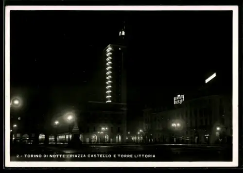 AK Torino, Piazza Castello e Torre Littoria di notte