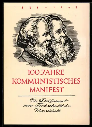 AK 100 Jahre Kommunistisches Manifest, Marx und Engels