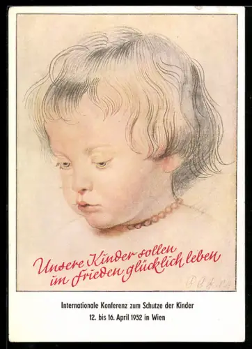 Künstler-AK Kleines Kind mit Perlenkette im Porträt, Kinderfürsorge