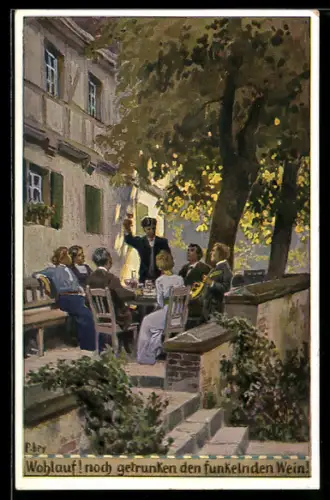 Künstler-AK P. Hey, Volksliederkarte Nr. 70: Wohlauf! Noch getrunken desn funkelnden Wein!