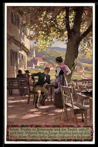 Künstler-AK Paul Hey: Keinen Tropfen im Becher mehr und der Beutel schlaff, Verein für das Deutschtum im Ausland