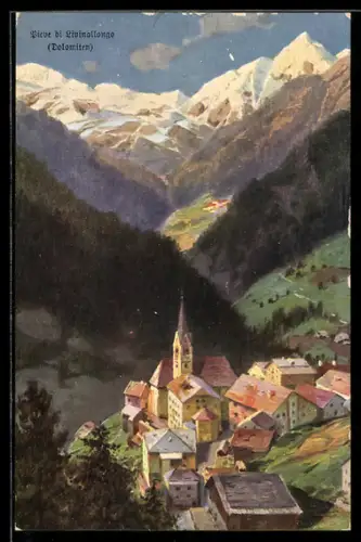 Künstler-AK Rudolf Alfred Höger: Pieve di Livinallongo, Blick auf das Bergdorf