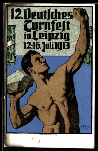 Künstler-AK Leipzig, 12. Deutsches Turnfest 1913, Steinstösser
