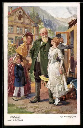 Künstler-AK Georg Mühlberg: aus Goldelse, Familie Ferber bezieht Ruine Gnadeck