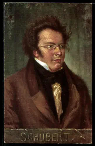 AK Portrait Schubert, Mit Mantel & Brille