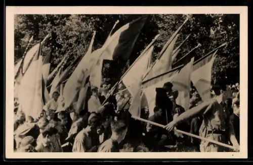 AK Prag, Jugendliche mit Fahnen auf dem Katholikentag 1935