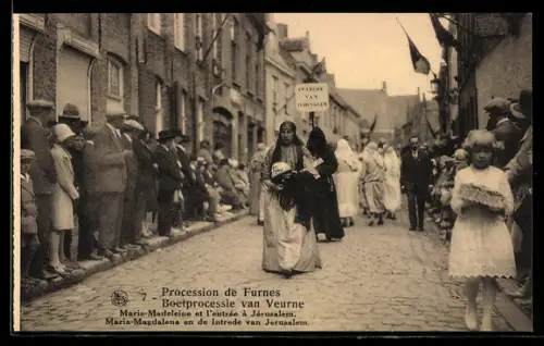 AK Furnes, Procession de Furnes, Marie-Madeleine et l`entrée à Jérusalem