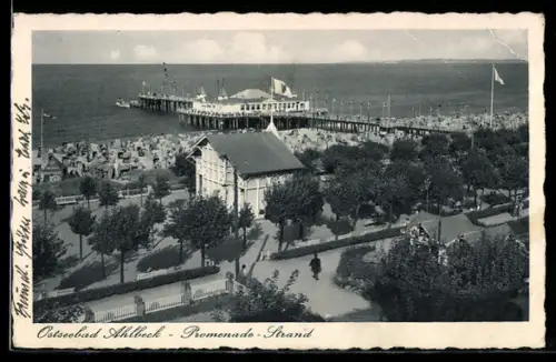 AK Ahlbeck, Promenade, Strand, Seebrücke