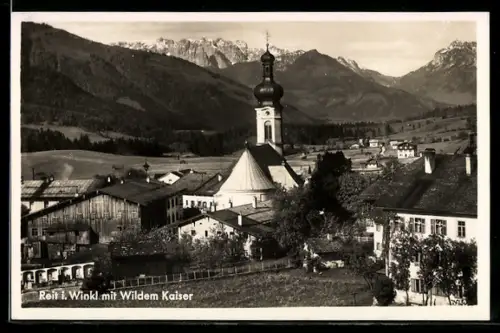 AK Reit i. Winkl, Kirche, Ortsansicht, Wilder Kaiser
