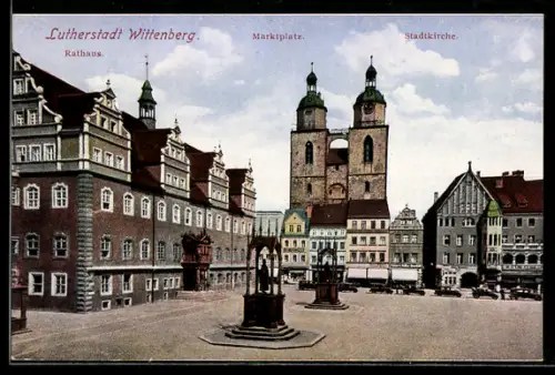 AK Wittenberg, Marktplatz, Rathaus, Stadtkirche