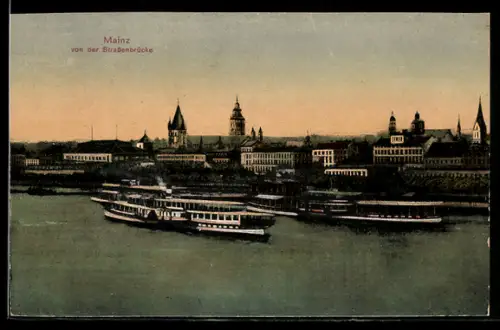 AK Mainz, Blick von der Strassenbrücke
