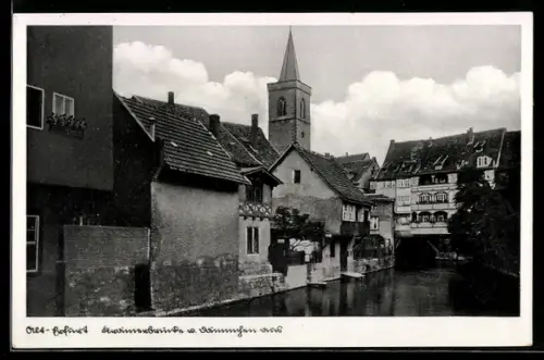 AK Erfurt, Krämerbrücke vom Dämmchen aus