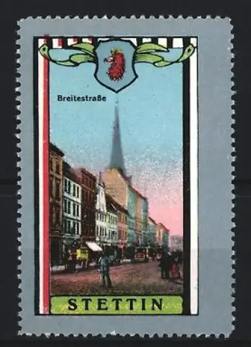 Reklamemarke Stettin, Breitestrasse, Stadtwappen mit Greif
