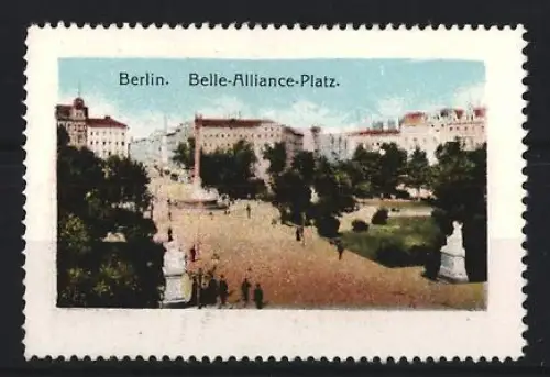 Reklamemarke Berlin, Belle-Alliance-Platz, Parkansicht mit Statuen