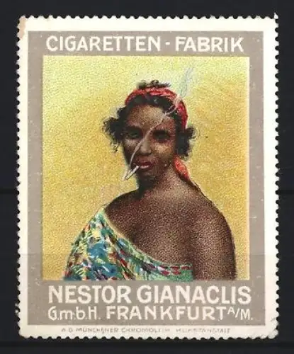 Reklamemarke Frankfurt a. M., Nestor Gianaclis GmbH Cigaretten-Fabrik, Frau mit Zigarette