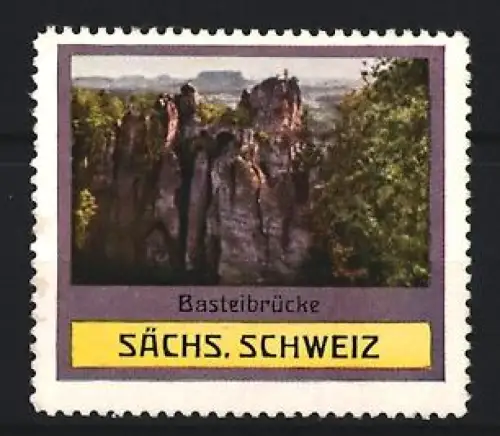 Reklamemarke Sächsische Schweiz, Basteibrücke, Felsformationen