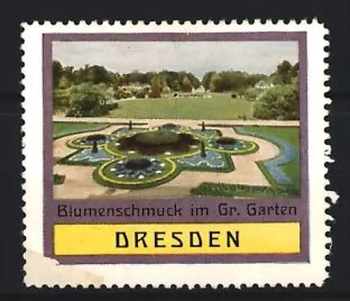 Reklamemarke Dresden, Blumenschmuck im Gr. Garten, Blumenbeet