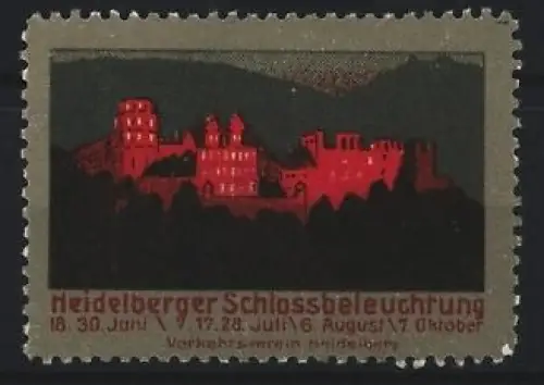 Reklamemarke Heidelberg, Heidelberger Schlossbeleuchtung, Schlossansicht bei Nacht
