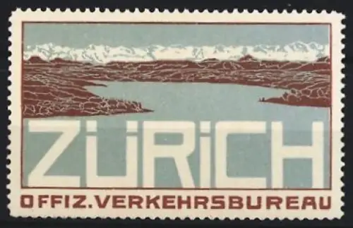 Reklamemarke Zürich, Offiz. Verkehrsbureau, See und Bergpanorama