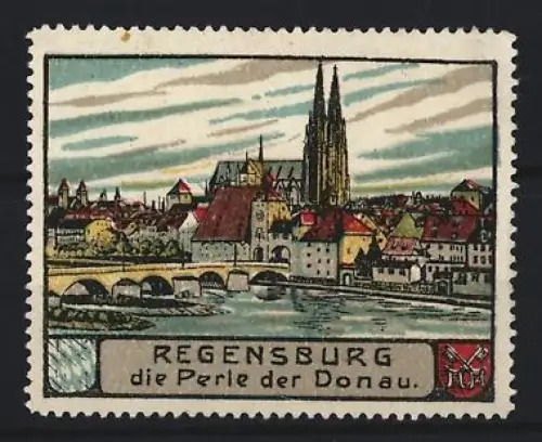 Reklamemarke Regensburg, Die Perle der Donau, Blick auf den Dom
