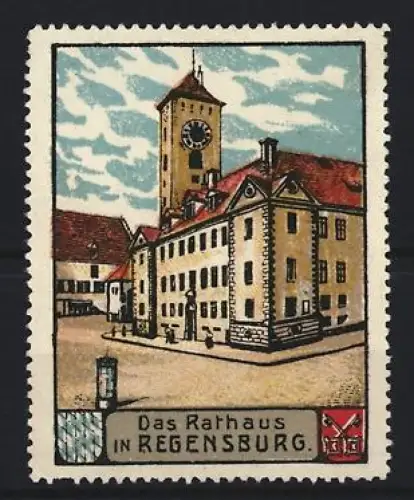 Reklamemarke Regensburg, Das Rathaus, Gebäudeansicht mit Uhrturm