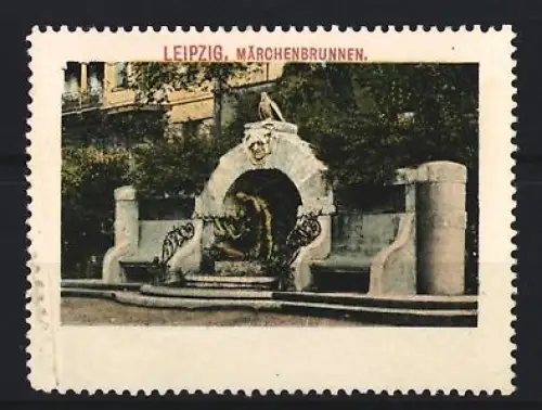 Reklamemarke Leipzig, Märchenbrunnen, Brunnen mit Skulpturen