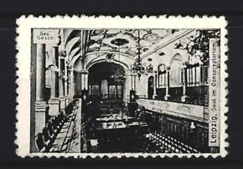 Reklamemarke Leipzig, Saal im Conservatorium, Innenansicht