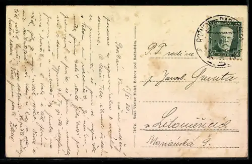 AK Roznov pod Radhostem, Panorama mit Kirche