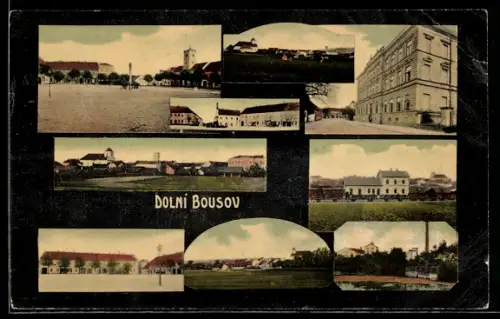 AK Dolní Bousov, Ortspartie, Strassenpartie, Eisenbahn, Bahnhof
