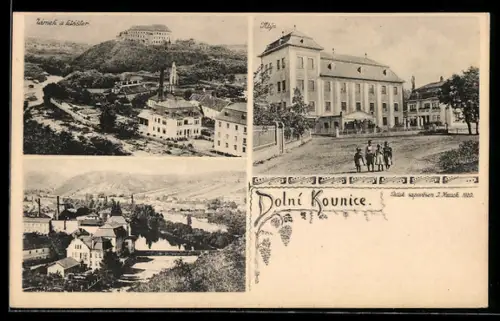 AK Dolní Kounice, Zámek a kláster, Mlýn, Panorama