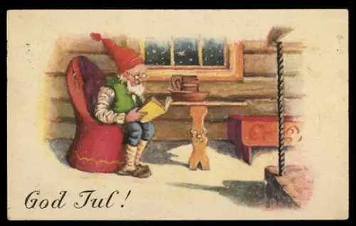 Mini-AK Zwerg liest ein Buch in seinem Sessel