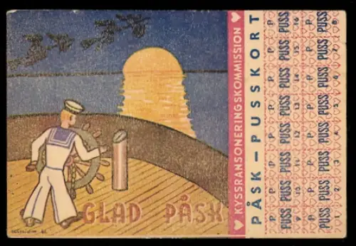 Mini-AK Matrose betrachtet den Sonnenuntergang am Steuer