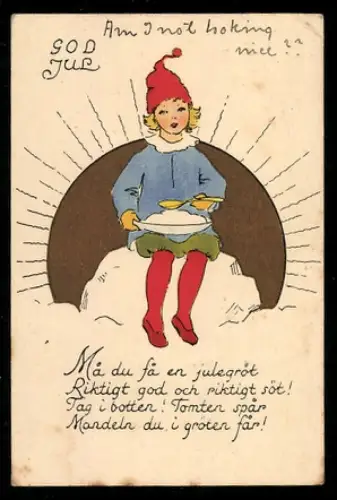 Mini-AK Zwerg sitzt auf einem Eisblock und isst