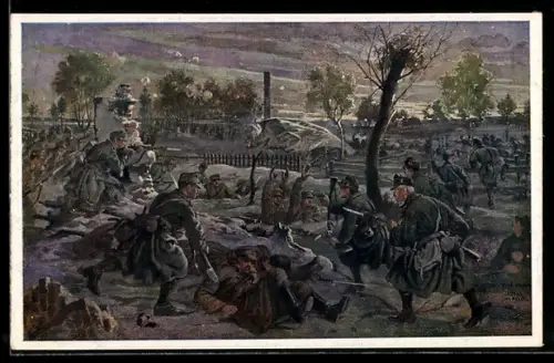 AK Deutscher Schulverein Nr. 1041: Jäger erstürmen den Friedhof von Boldury 1916