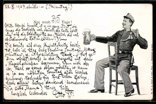 AK Österreichischer Soldat mit Schützenschnur und Bierkrug