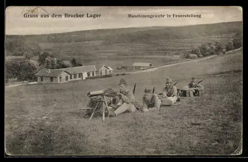 AK Brucker Lager, österreichisches Maschinengewehr in Feuerstellung
