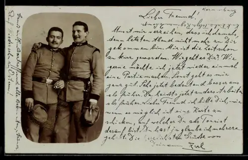 Foto-AK Zwei Soldaten der k.u.k. Eisenbahner-Truppe