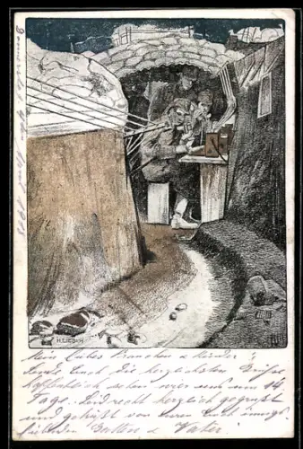 AK Österreichische Soldaten mit Feldtelephon in einem Schützengraben