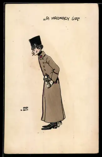 AK Österreichischer Offizier im Uniformmantel mit Säbel