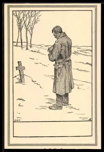 AK Österreichischer Soldat in stiller Andacht an einem Soldatengrab